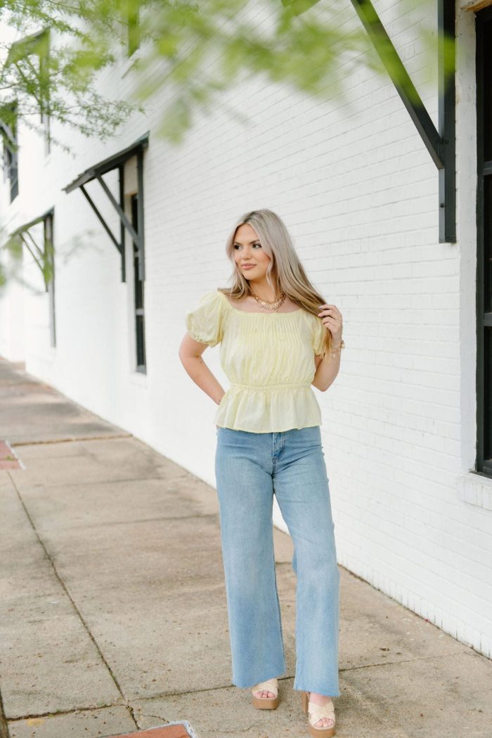 Lemon Peplum Puff Sleeve Blouse - Image 5