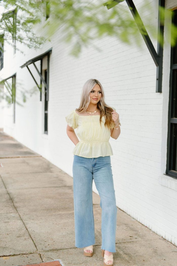 Lemon Peplum Puff Sleeve Blouse - Image 3