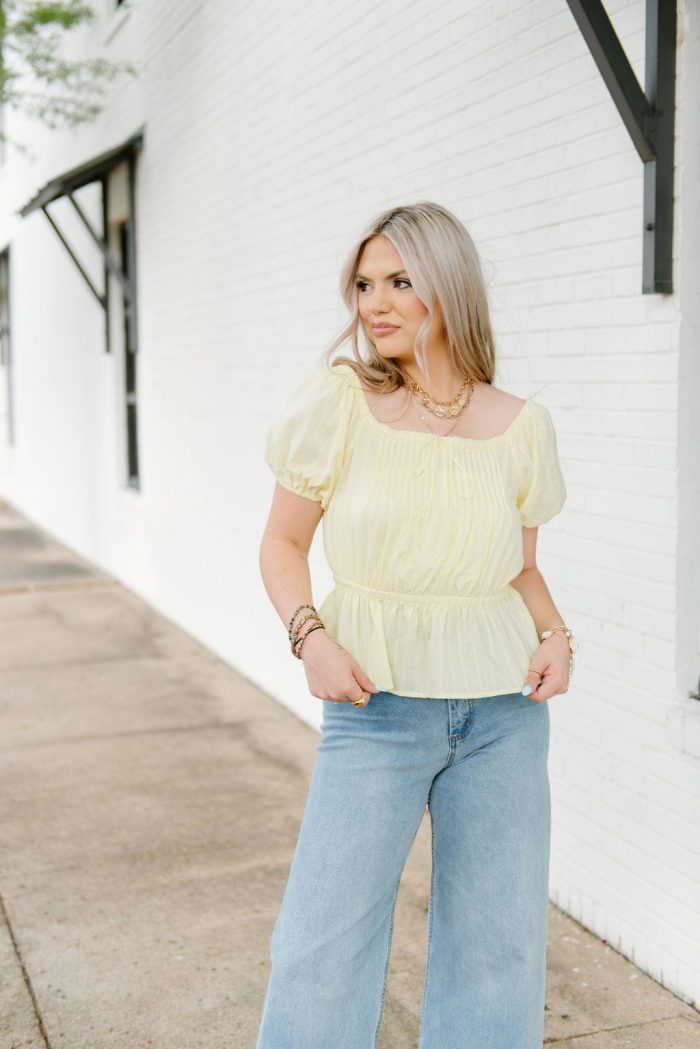 Lemon Peplum Puff Sleeve Blouse - Image 6