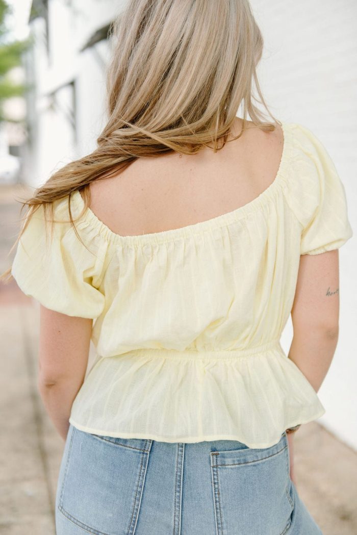 Lemon Peplum Puff Sleeve Blouse - Image 2