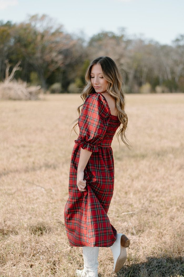 Holiday Red Plaid Midi Dress - Image 2