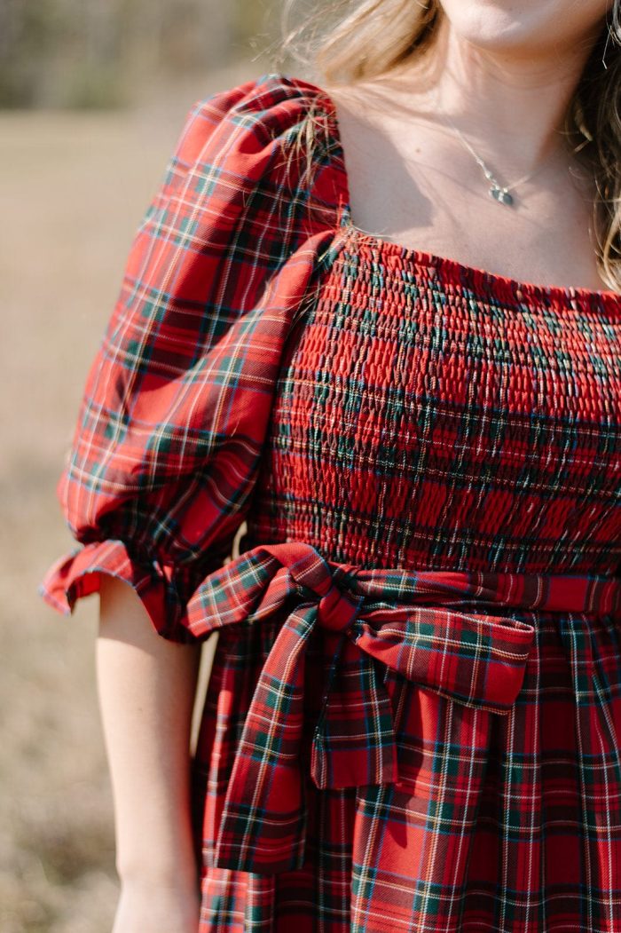 Holiday Red Plaid Midi Dress - Image 3