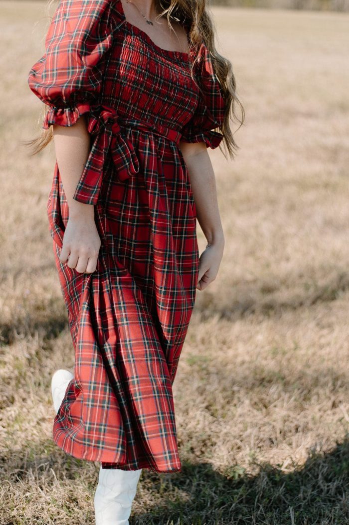 Holiday Red Plaid Midi Dress - Image 4