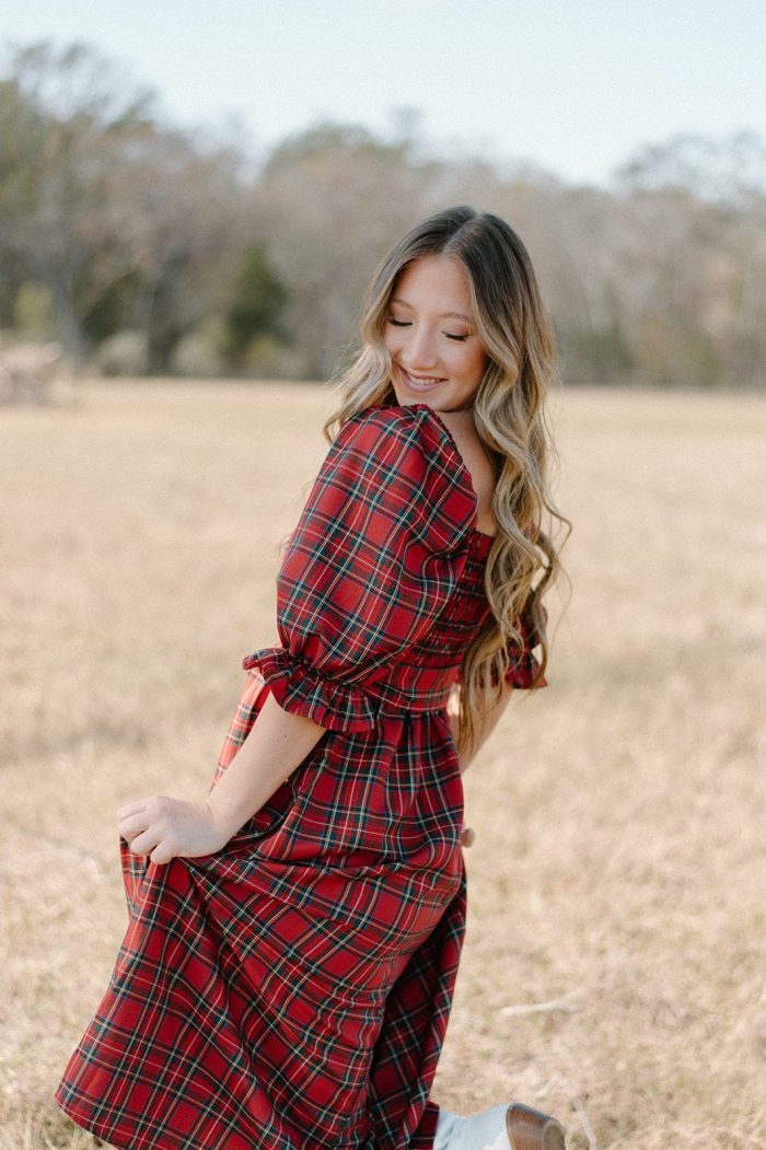 Holiday Red Plaid Midi Dress - Image 5
