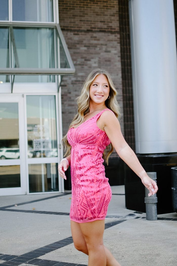 Hot Pink Beaded Cocktail Dress - Image 3