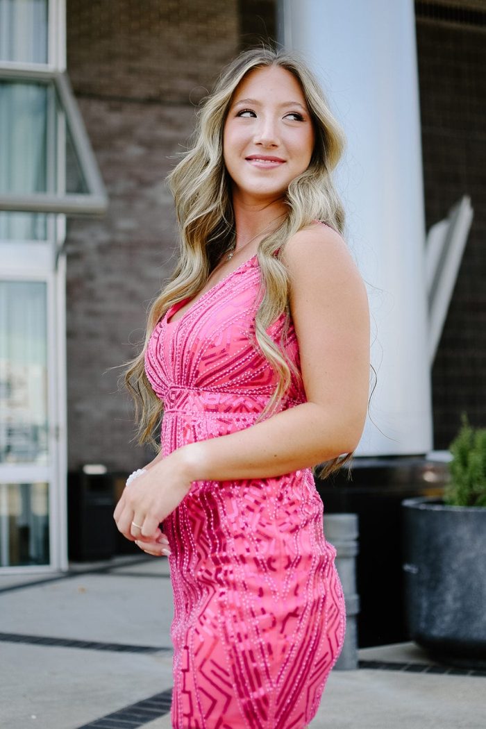 Hot Pink Beaded Cocktail Dress - Image 5