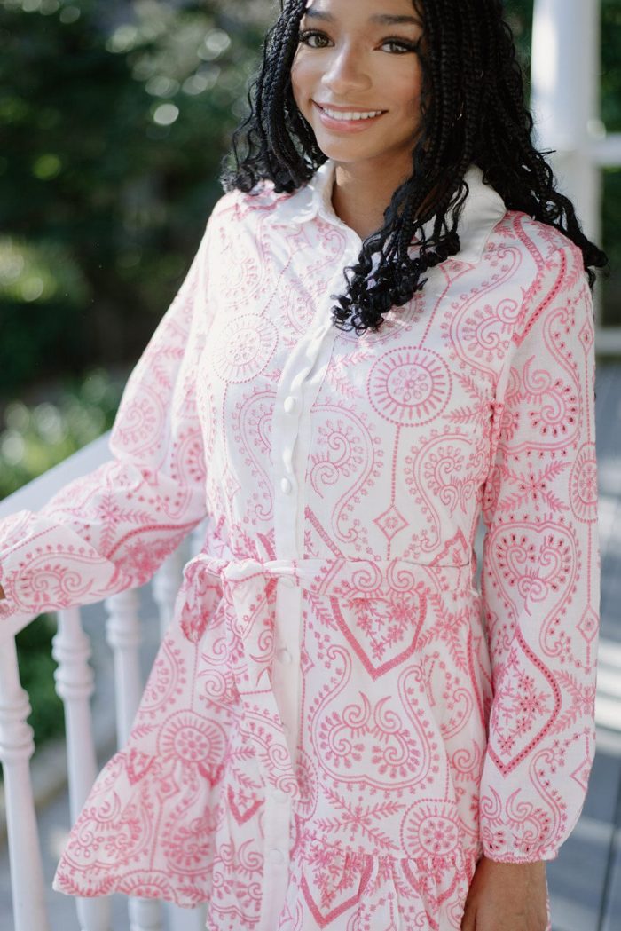 Pink Embroidered Button Up Dress - Image 4