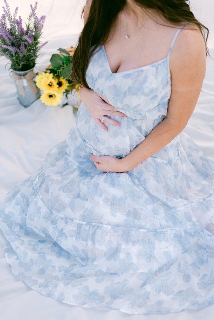 White & Blue Floral Tiered Maxi Dress - Image 4