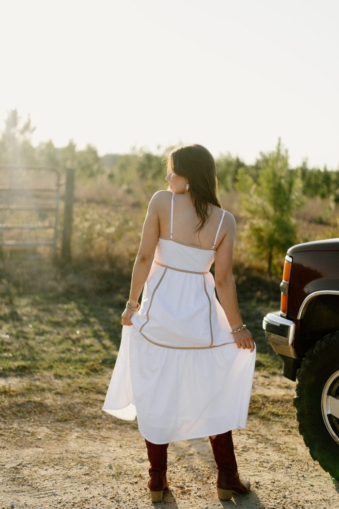 White Contrast Tiered Maxi Dress - Image 2