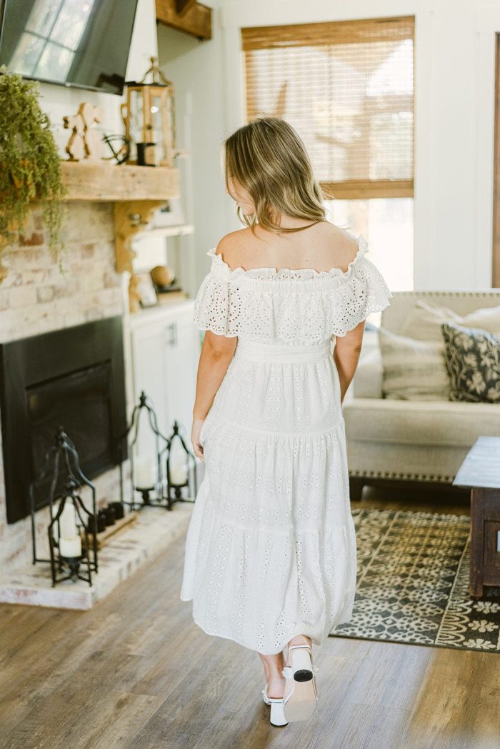 White Eyelet Lace Belted Maxi Dress - Image 5